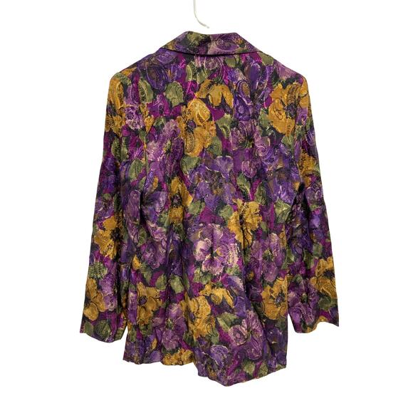 Vintage 80s Studio C Floral Satin Brocade Blazer Jacket Size M - Picture 2 of 6